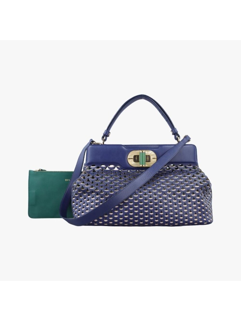 Bvlgari Isabella Rossellini Blue Green Leather AX Shoulder Bag